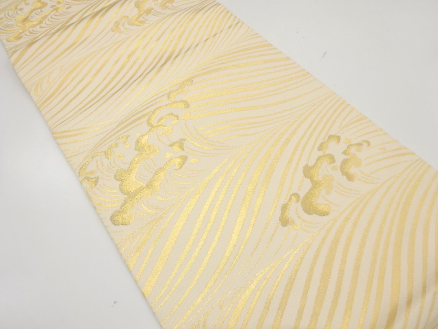 JAPANESE KIMONO / ANTIQUE FUKURO OBI / SILK / WOVEN ROUGH WAVE